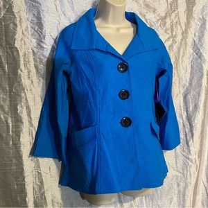 Cheryl Nash NWT SZ S stretch blazer, fitted 2 pockets 3/4 sleeves 3 button